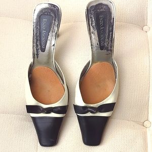 Enzo Angiolini black/white bowed mules